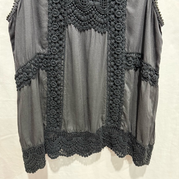Blue Sky Crochet Trim Tank Top Small Boho Festival Sleeveless Blouse Lace Artsy - Picture 5 of 13